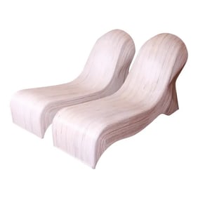 Betty Cobonpue Sculptural Split Reed Rattan Chaise Lounges, Pair