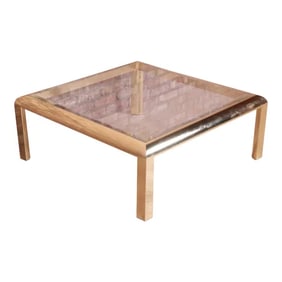 Design Institute of America Modern Hollywood Regency Brass & Glass Cocktail Table, 1984