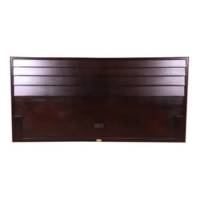 Edward Wormley for Dunbar Ebonized Mahogany Louvered Front King Size Headboard, Newly Refinished