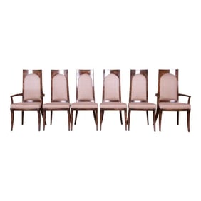 Mastercraft Mid-Century Hollywood Regency Burl Wood Dining Chairs, Set of Six