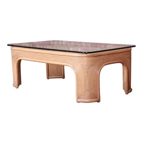 Miami Modern Rattan Glass Top Coffee Table, Circa 1970s