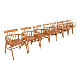 Paul McCobb Planner Group Solid Maple Spindle Back Armchairs, Set of Eight