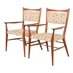 Paul McCobb for Directional Sculpted Walnut Armchairs, Pair