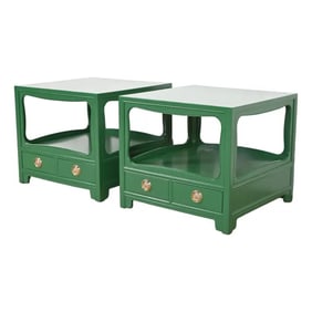 Michael Taylor for Baker Far East Collection Green Lacquered Nightstands or End Tables
