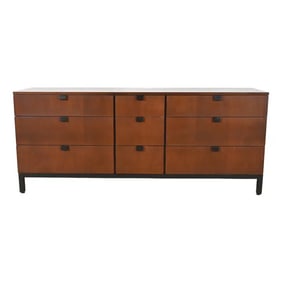 Milo Baughman for Directional Walnut and Ebonized Nine-Drawer Dresser, Newly Refinished