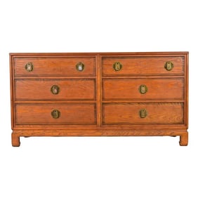 Davis Cabinet Company Mid-Century Modern Hollywood Regency Chinoiserie Teak Six Drawer Dresser