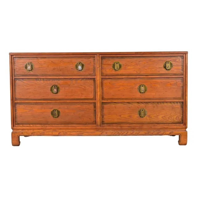 Davis Cabinet Company Mid-Century Modern Hollywood Regency Chinoiserie Teak Six Drawer Dresser
