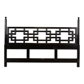 John Widdicomb Mid-Century Hollywood Regency Chinoiserie Black Lacquered King Size Headboard, 1950s