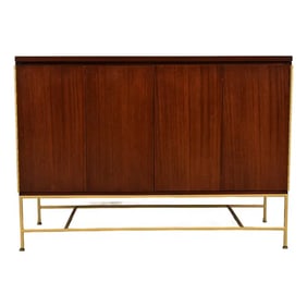 1950s Paul McCobb Irwin Collection Mahogany and Brass Sideboard, Credenza, or Bar Cabinet