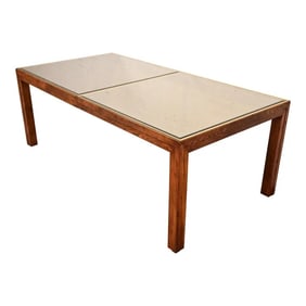 Henredon Mid-Century Modern Oak and Mirrored Glass Top Extension Dining Table, Circa 1970s