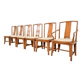Michael Taylor for Baker Furniture Far East Collection Carved Walnut Dining Chairs, Set of Six