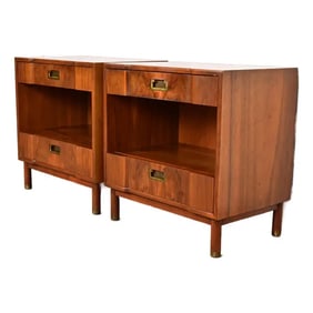 John Widdicomb Mid-Century Modern Hollywood Regency Sculpted Walnut Nightstands, Pair