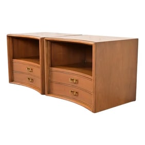 Paul Frankl for Johnson Furniture Mid-Century Modern Concave Walnut Nightstands, Circa 1950s