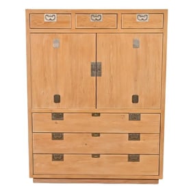 Henredon Mid-Century Hollywood Regency Campaign Oak Armoire Dresser or Gentleman's Chest