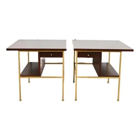 Paul McCobb Irwin Collection Mahogany and Brass Nightstands or End Tables, Newly Refinished