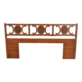 Henredon Style Mid-Century Hollywood Regency Cherry and Burl Wood King Size Headboard, 1960s