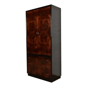 Milo Baughman Style Modern Art Deco Burl Wood Armoire Dresser or Gentleman's Chest by Henredon
