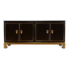 Mastercraft Hollywood Regency Chinoiserie Lacquered Faux Burl Wood and Brass Sideboard Credenza