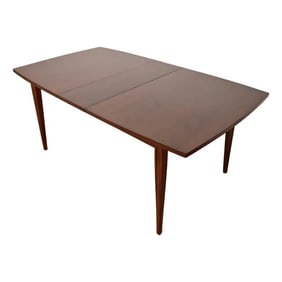 Broyhill Brasilia Mid-Century Modern Walnut Boat-Shaped Extension Dining Table, Newly Refinished