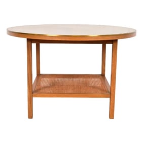 Paul McCobb Irwin Collection Mahogany, Brass, and Cane Leather Top Coffee Table, 1950s