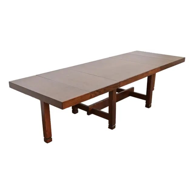 Klaus Rausch Mid-Century Brutalist Geometric Extension Dining Table, Newly Refinished: A rare Mid-Century Modern rustic Brutalist geometric hemlock extension dining table By Klaus Rausch for Rausch Collection, "St. Moritz" Line Germany, 1960s Measures: 74"W x 42"D x 29"H. Extends up to