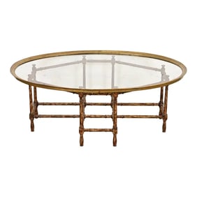 Baker Furniture Hollywood Regency Chinoiserie Faux Bamboo, Brass, and Glass Cocktail Table