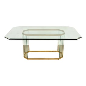 Leon Rosen for Pace Collection Mid-Century Modern Brass and Glass Pedestal Dining Table, 1970s