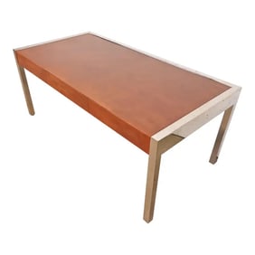 Leon Rosen for Pace Collection Leather and Polished Steel Executive Desk, 1970s