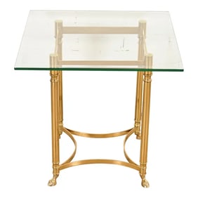 Labarge Hollywood Regency Brass and Glass Side Table With Hooved Feet, Circa 1960s
