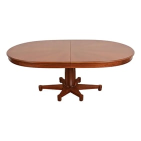 John Widdicomb Mid-Century Regency Cherry Wood Pedestal Extension Dining Table, Newly Refinished