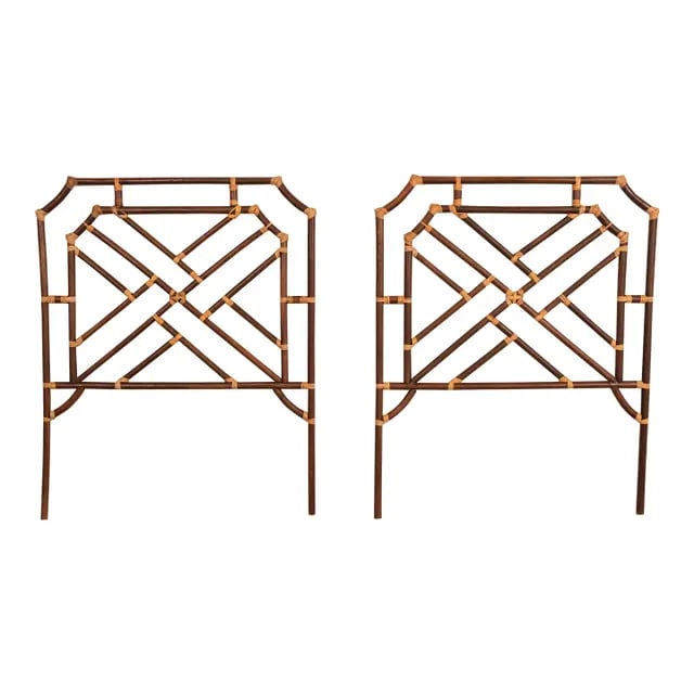 McGuire Style Organic Modern Bamboo Rattan Twin Headboards, Pair: A gorgeous pair of mid-century organic modern bamboo rattan twin headboards In the manner of McGuire USA, Circa 1970s Each measures: 39.25"W x 1.38"D x 48.5"H Very good original vintage condition.