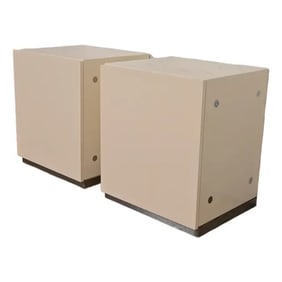 Milo Baughman for Thayer Coggin Cream Lacquer and Chrome Nightstands, Pair