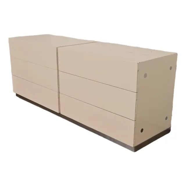 Milo Baughman for Thayer Coggin Cream Lacquer and Chrome Dresser, 1970s: A gorgeous Mid-Century Modern six-drawer dresser or chest of drawers By Milo Baughman for Thayer Coggin USA, 1970s Cream lacquered wood, with chrome plinth base and accents. Measures: 63"W x 18"D x 24