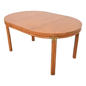 Drexel Mid-Century Hollywood Regency Campaign Pecan Wood Extension Dining Table, Newly Refinished