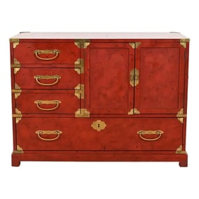 Century Furniture Hollywood Regency Chinoiserie Red Lacquered Commode or Chest of Drawers
