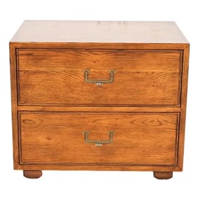 Henredon Mid-Century Modern Campaign Oak Nightstand, Circa 1970s
