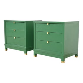Merton Gershun for American of Martinsville Hollywood Regency Green Lacquered Nightstands