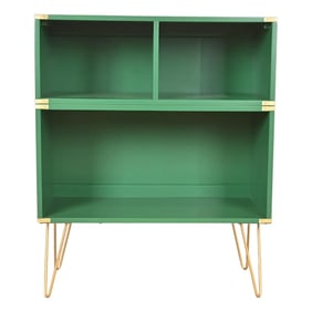 Thomasville Mid-Century Hollywood Regency Campaign Green Lacquered Bookcase on Hairpin Legs