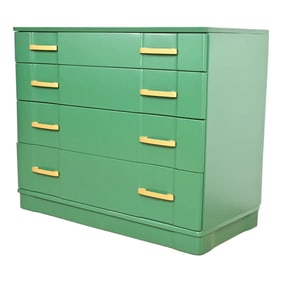 Donald Deskey Style Art Deco Green Lacquered Chest of Drawers, Newly Refinished