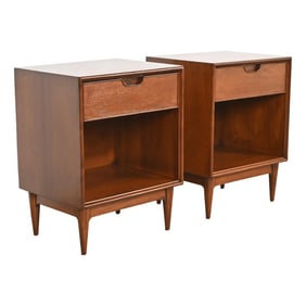 Henredon Mid-Century Modern Sculpted Walnut Nightstands, Newly Refinished