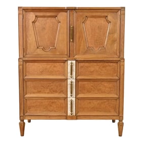Romweber Mid-Century Hollywood Regency Burl Wood and Travertine Gentleman's Chest, Circa 1960s