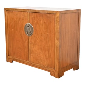 Michael Taylor for Baker Furniture Far East Collection Chinoiserie Burled Walnut Bar Cabinet, 1960s