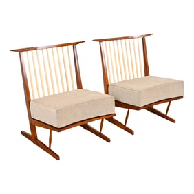 Conoid Lounge Chairs in Sculpted Walnut After George Nakashima, Pair
