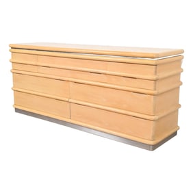 Jay Spectre for Century Furniture Modern Art Deco White Oak & Chrome Dresser