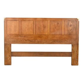 Henredon Mid-Century Modern Campaign Oak Queen Size Headboard, Circa 1970s