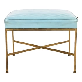 Paul McCobb for Directional X-Base Brass and Upholstered Stool or Ottoman, 1950s