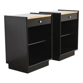 Harvey Probber Black Lacquered Mahogany and Brass Nightstands, Newly Refinished