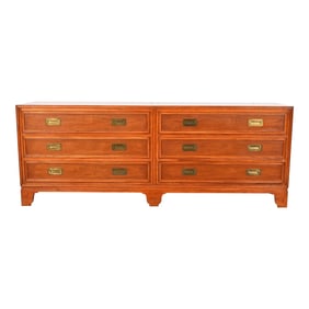 Baker Furniture Hollywood Regency Campaign Walnut Dresser or Credenza