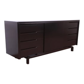 Edmond Spence Swedish Modern Black Lacquered Sideboard Credenza, Newly Refinished