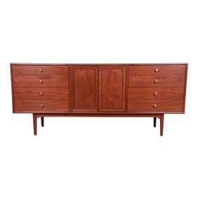 Mid 20th Century Kipp Stewart for Drexel Declaration Walnut Long Dresser, Newly Refinished